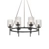 19126 6PB2 OCBCL Antique Wheel Metal Chandelier with Textured Glass Shade Rustic