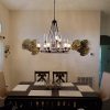 19126 6PB2 OCBCL Antique Wheel Metal Chandelier with Textured Glass Shade Rustic 3