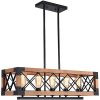Lumitek 5-Light E27 Rectangular Cage Frame Wooden Pendant Lamp 187 C51 5 OYIPRO Wood Pendant Lamp Kitchen Island Lighting 5 Light 2