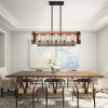Lumitek 5-Light E27 Rectangular Cage Frame Wooden Pendant Lamp 185 C51 5 OYIPRO Wood Pendant Lamp Kitchen Island Lighting 5 Light 4